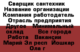 Сварщик-сантехник › Название организации ­ Компания-работодатель › Отрасль предприятия ­ Другое › Минимальный оклад ­ 1 - Все города Работа » Вакансии   . Марий Эл респ.,Йошкар-Ола г.